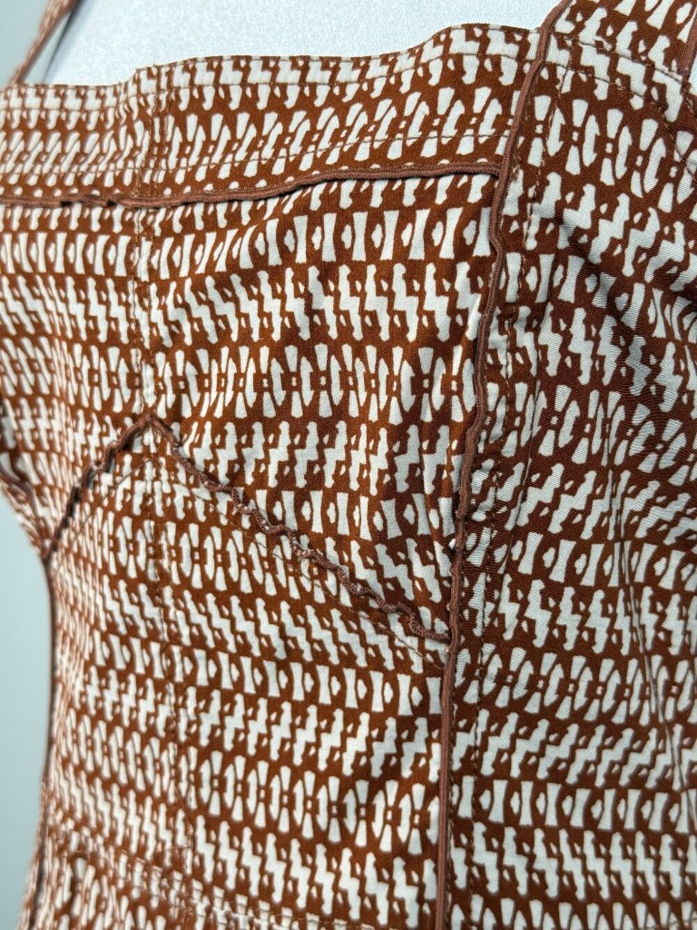 ANTHROPOLOGIE Squareneck Slim Mini Dress, Brown/White Pattern Women's Size 10 - Picture 7 of 9
